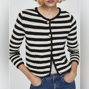 Mango STRIPED CARDIGAN WITH JEWEL‎ BUTTONS Size large